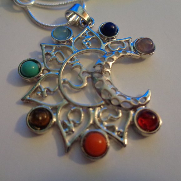 Chakra ohm Moon Necklace Gemstone Chakra Pendant - Picture 4 of 8
